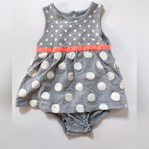 Grey Polka Dot Romper Dress With Orange Ribbon Size 24m crawler Carter's‎